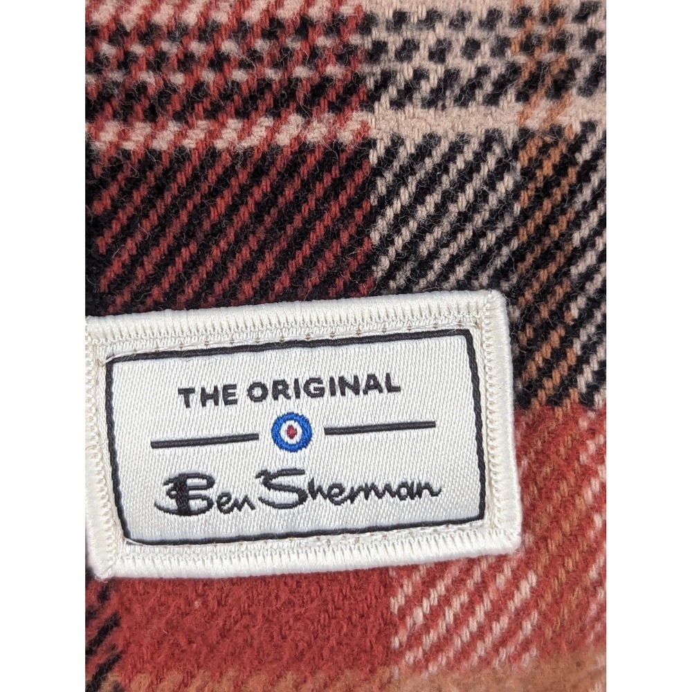 Ben Sherman Mens Plaid Cotton Button Down Shirt Orange Brown Long Sleeve Large - Picture 12 of 13